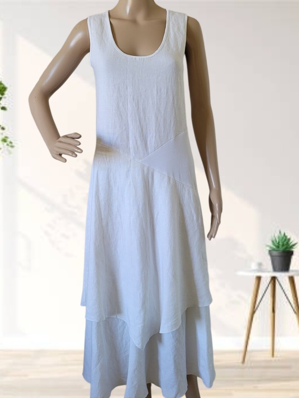 Sundance Hazy Isles Linen Maxi Midi Dress White S Costal Tiered Layered Tank